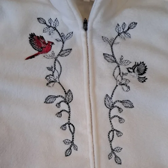 Women's Cream Embroidered Teddy Fleece Jacket - Picture 3 of 7